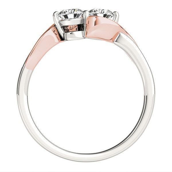 14k White And Rose Gold Round Two Diamond Curved Band Ring (5/8 cttw)-Teresa&#39;s Fashionista LLC