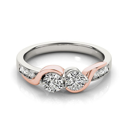 14k White And Rose Gold Round Two Diamond Curved Band Ring (5/8 cttw)-Teresa&#39;s Fashionista LLC