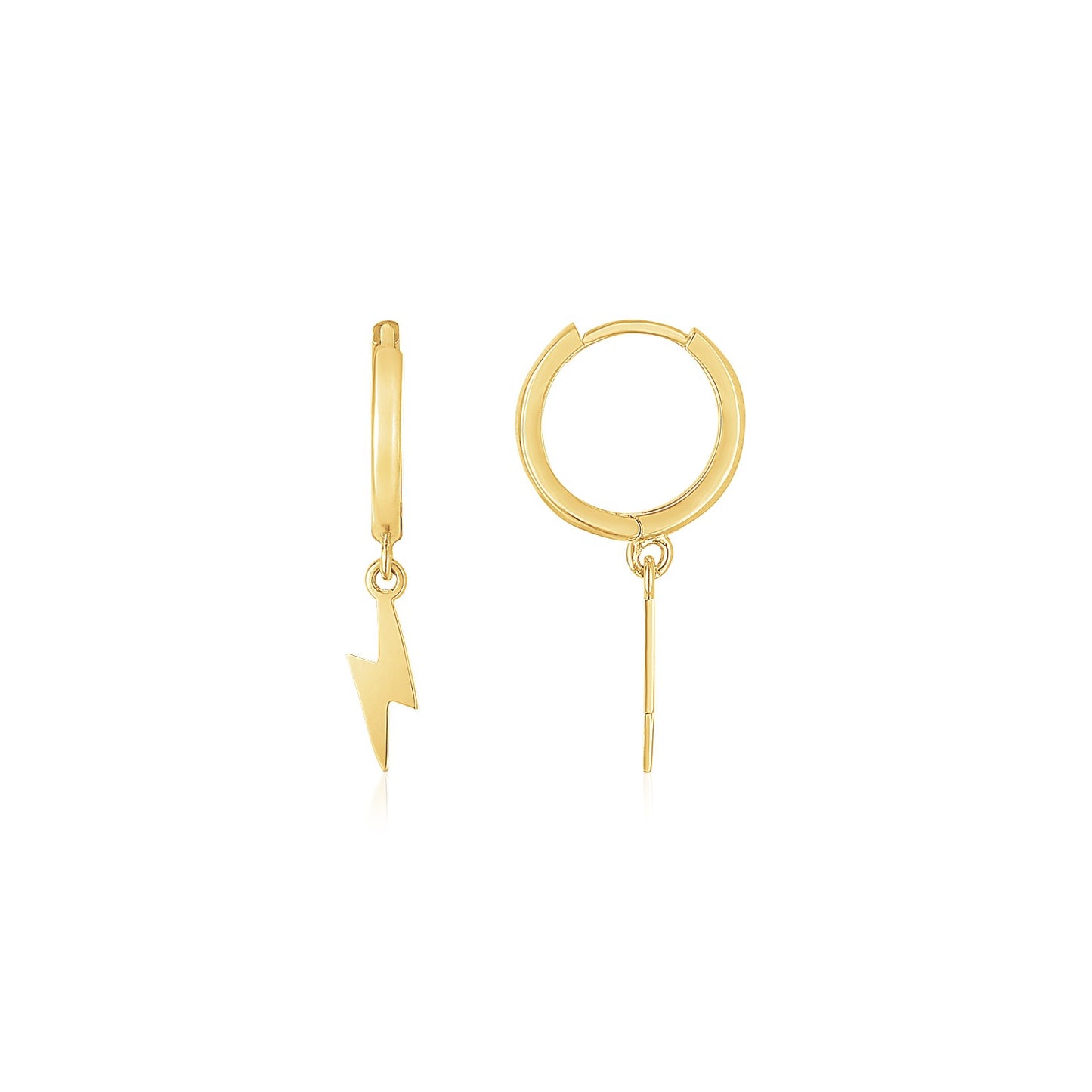 14K Yellow Gold Lighting Bolt Drop Hoop Earrings-Teresa&#39;s Fashionista LLC