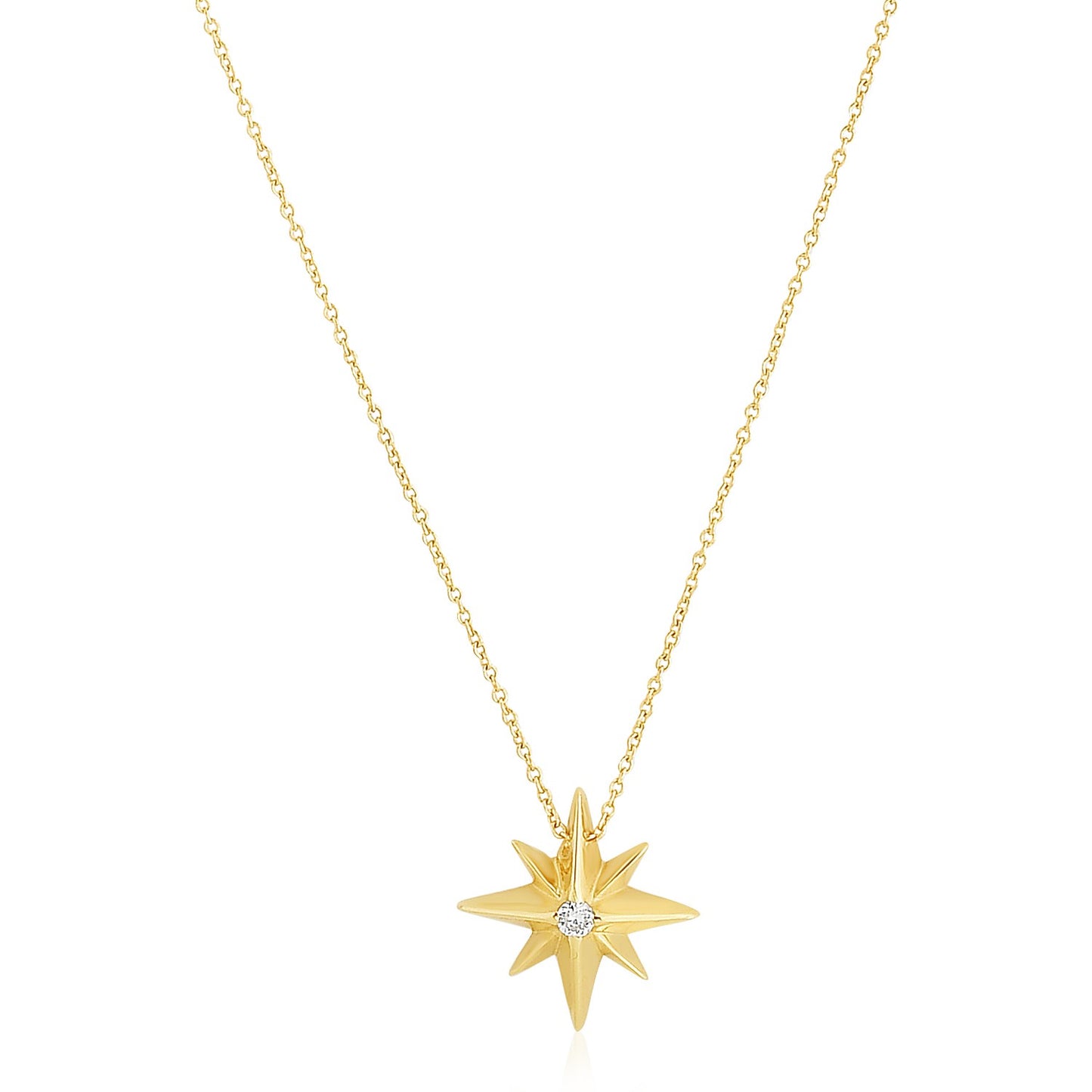 14k Yellow Gold High Polish North Star Necklace-Teresa&#39;s Fashionista LLC