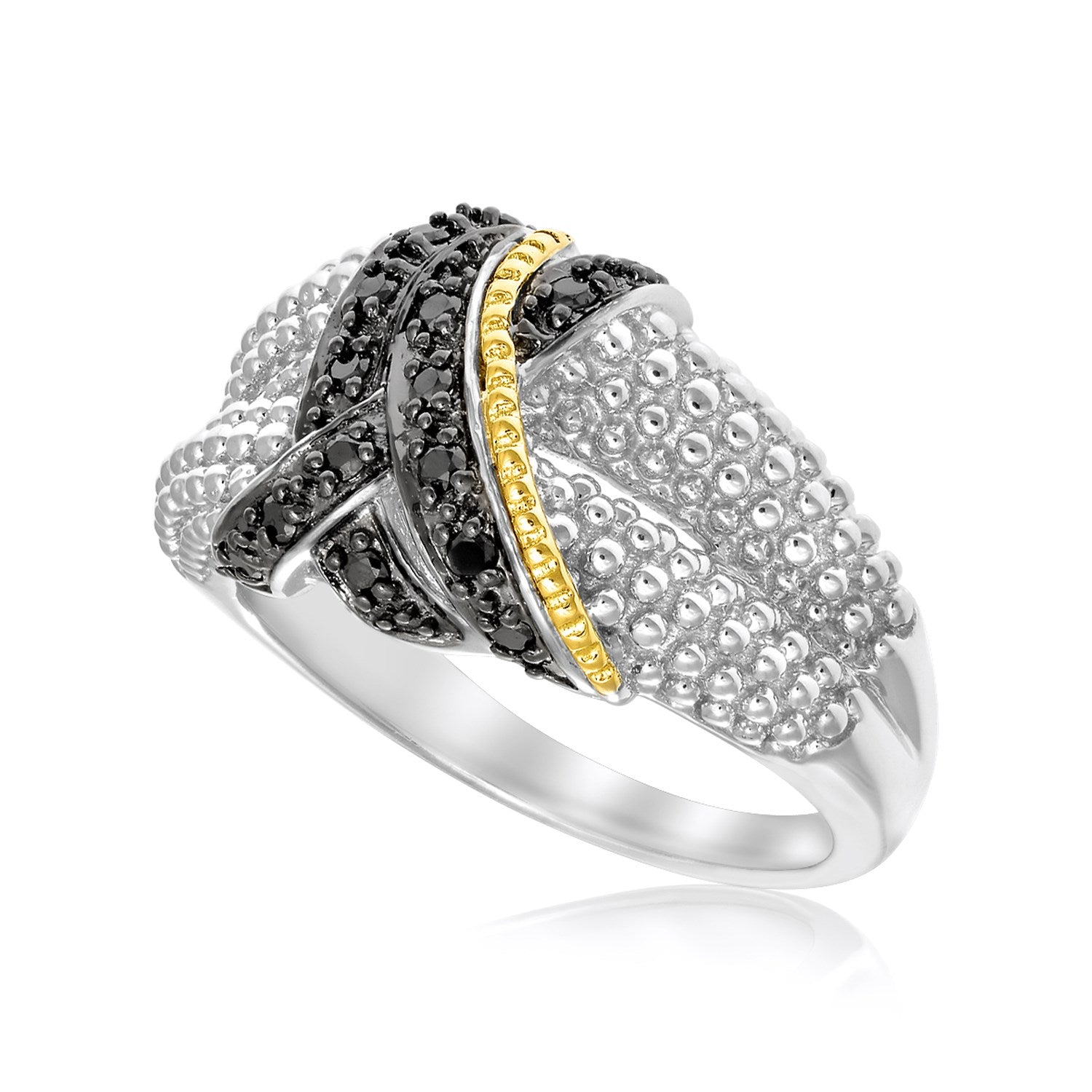 18k Yellow Gold & Sterling Silver Entwined Popcorn Ring with Black Diamonds-Teresa&#39;s Fashionista LLC