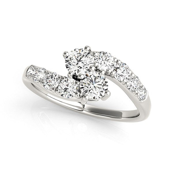 14k White Gold Two Stone Overlap Design Diamond Ring (1 cttw)-Teresa&#39;s Fashionista LLC