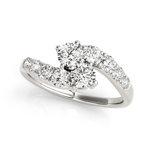 14k White Gold Two Stone Overlap Design Diamond Ring (1 cttw) - Teresa's Fashionista LLC