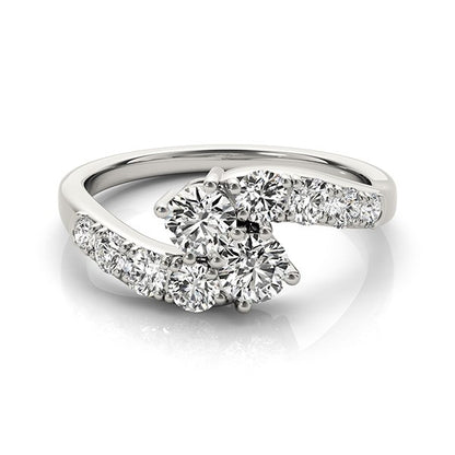 14k White Gold Two Stone Overlap Design Diamond Ring (1 cttw)-Teresa&#39;s Fashionista LLC