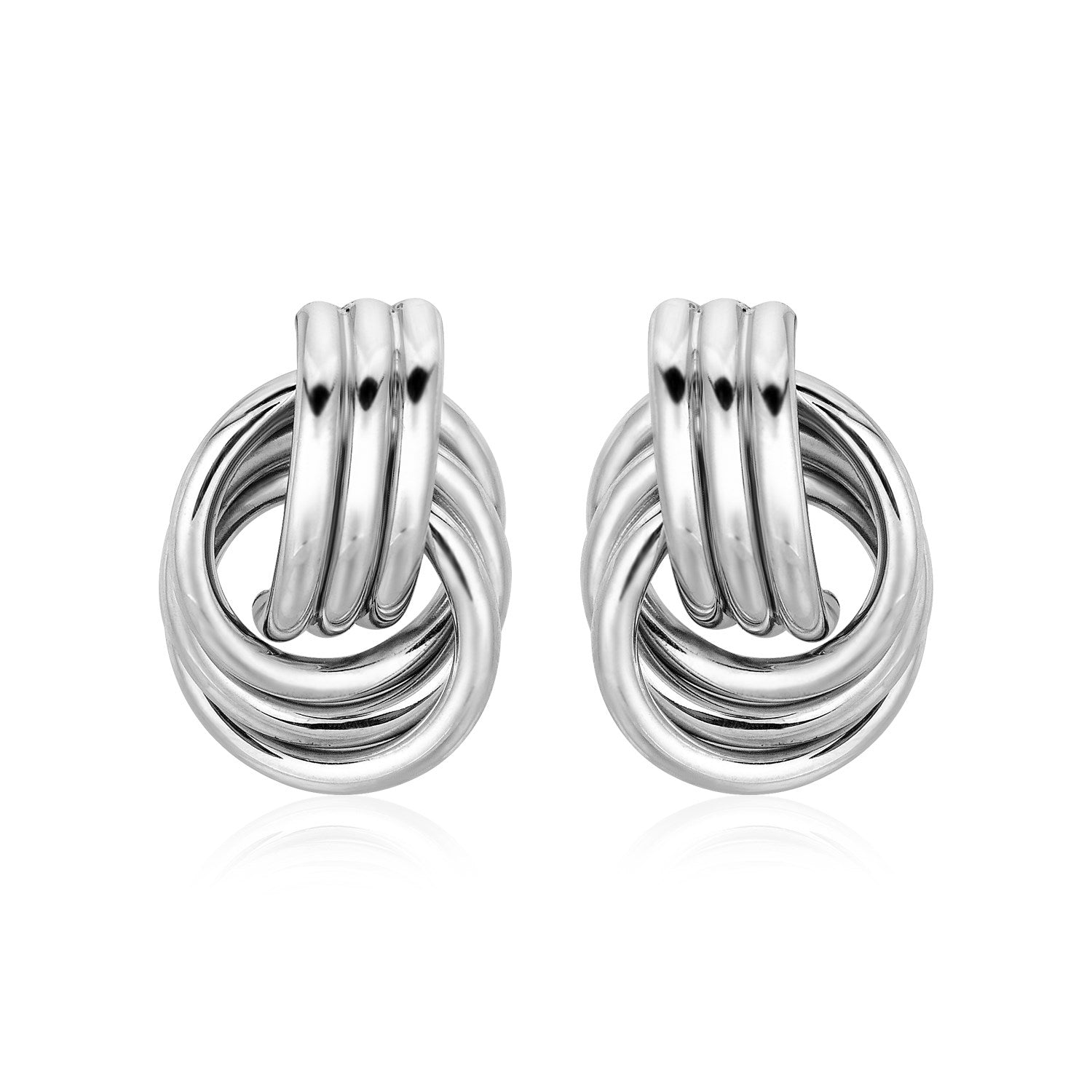 Polished Love Knot Earrings with Interlocking Rings in Sterling Silver-Teresa&#39;s Fashionista LLC