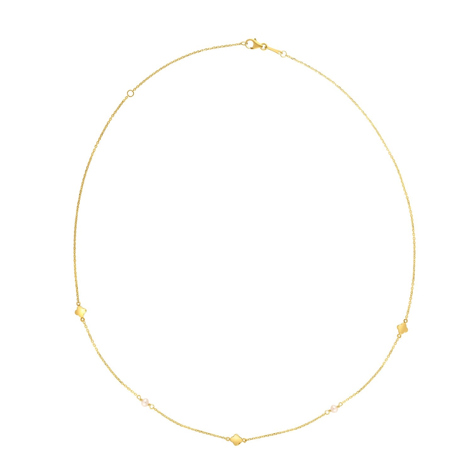 14k Yellow Gold Pearl Clover Necklace-Teresa&#39;s Fashionista LLC