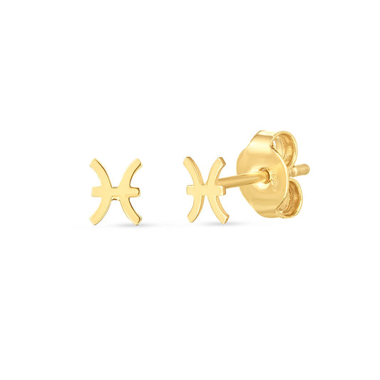 14K Yellow Gold Pisces Stud Earrings-Teresa&#39;s Fashionista LLC