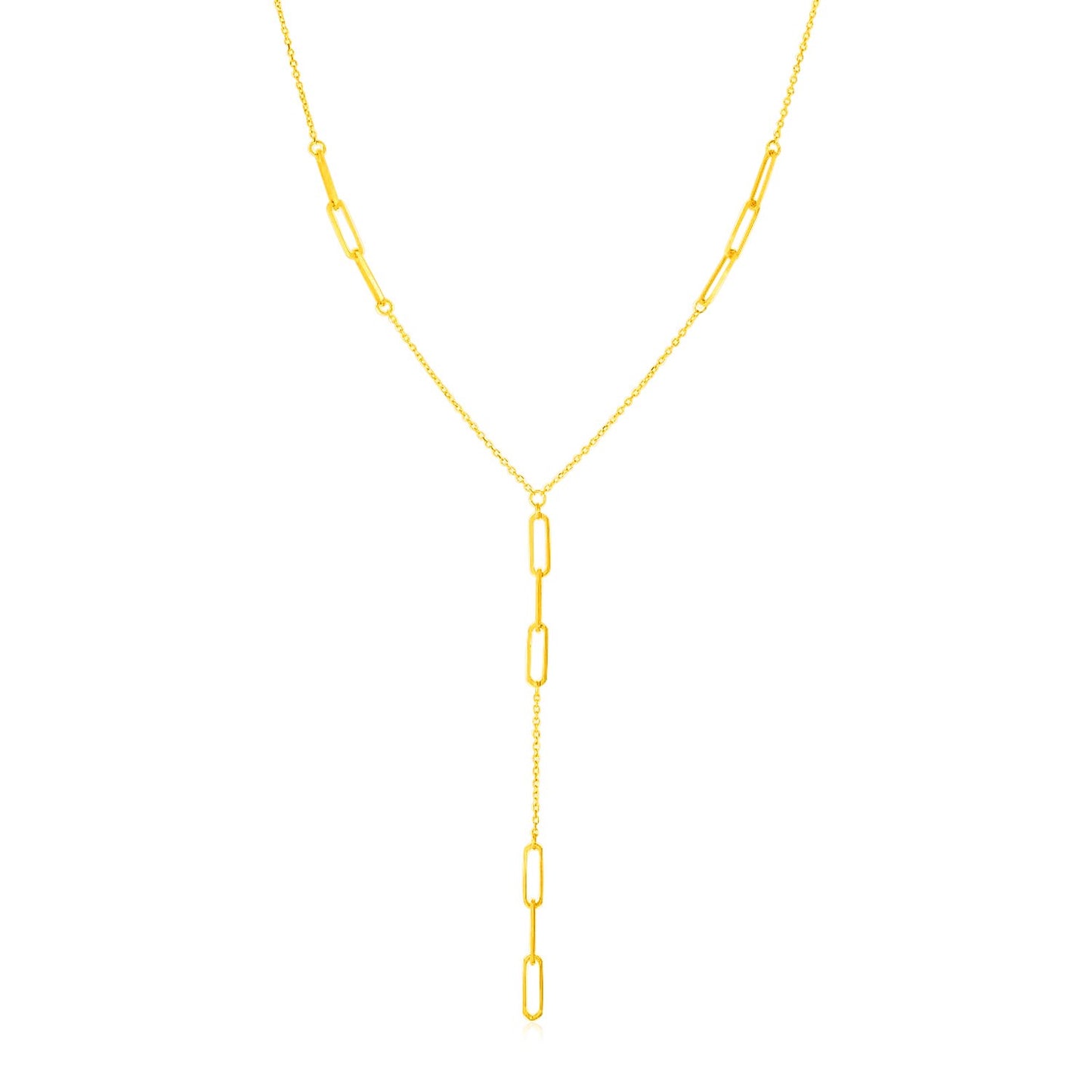 14K Yellow Gold Lariat Necklace with Paperclip Chain Stations-Teresa&#39;s Fashionista LLC