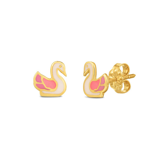 14k Yellow Gold Swan Studs-Teresa&#39;s Fashionista LLC