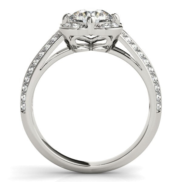 Round Diamond Floral Motif Engagement Ring in 14k White Gold (1 3/8 cttw)-Teresa&#39;s Fashionista LLC