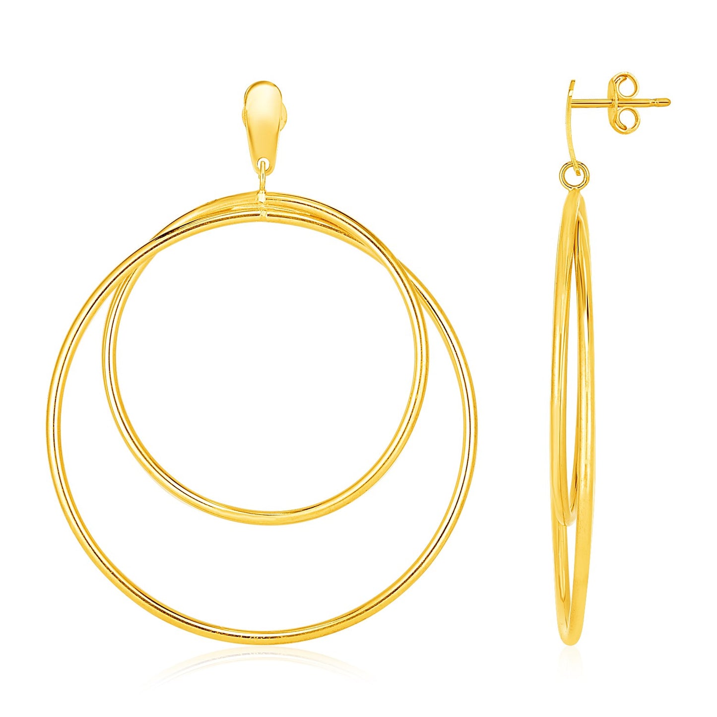 14k Yellow Gold Post Earrings with Open Polished Circle Dangles-Teresa&#39;s Fashionista LLC