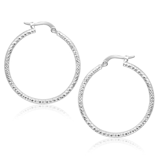 14k White Gold Tube Textured Round Hoop Earrings-Teresa&#39;s Fashionista LLC