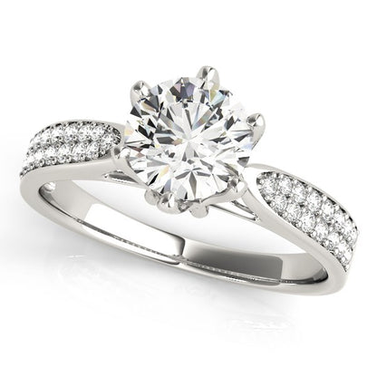 Six Prong 14k White Gold Diamond Engagement Ring with Pave Band (1 5/8 cttw)-Teresa&#39;s Fashionista LLC