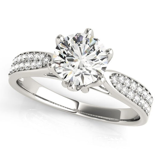 Six Prong 14k White Gold Diamond Engagement Ring with Pave Band (1 5/8 cttw) - Teresa's Fashionista LLC