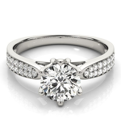 Six Prong 14k White Gold Diamond Engagement Ring with Pave Band (1 5/8 cttw)-Teresa&#39;s Fashionista LLC