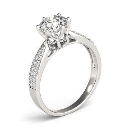 Six Prong 14k White Gold Diamond Engagement Ring with Pave Band (1 5/8 cttw)-Teresa&#39;s Fashionista LLC