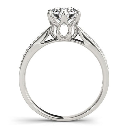 Six Prong 14k White Gold Diamond Engagement Ring with Pave Band (1 5/8 cttw)-Teresa&#39;s Fashionista LLC