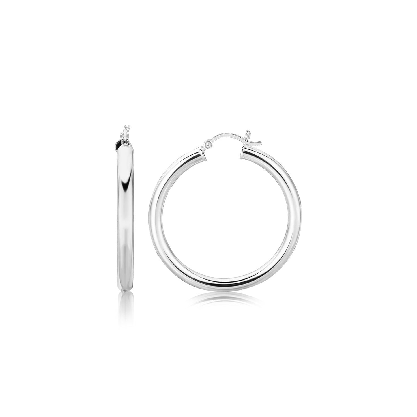 Sterling Silver Thick Rhodium Plated Polished Hoop Style Earrings (35mm)-Teresa&#39;s Fashionista LLC