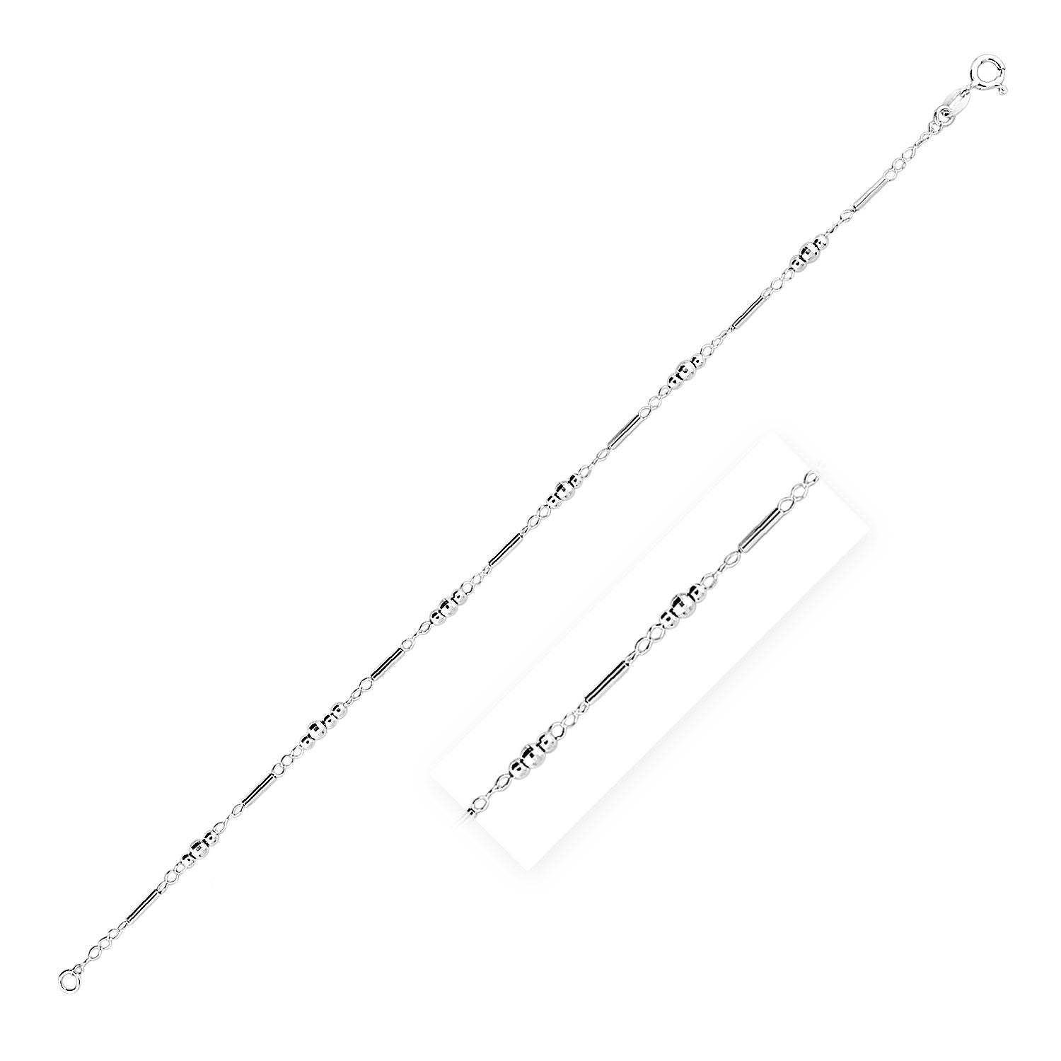 Sterling Silver Anklet with Polished Bars and Beads-Teresa&#39;s Fashionista LLC