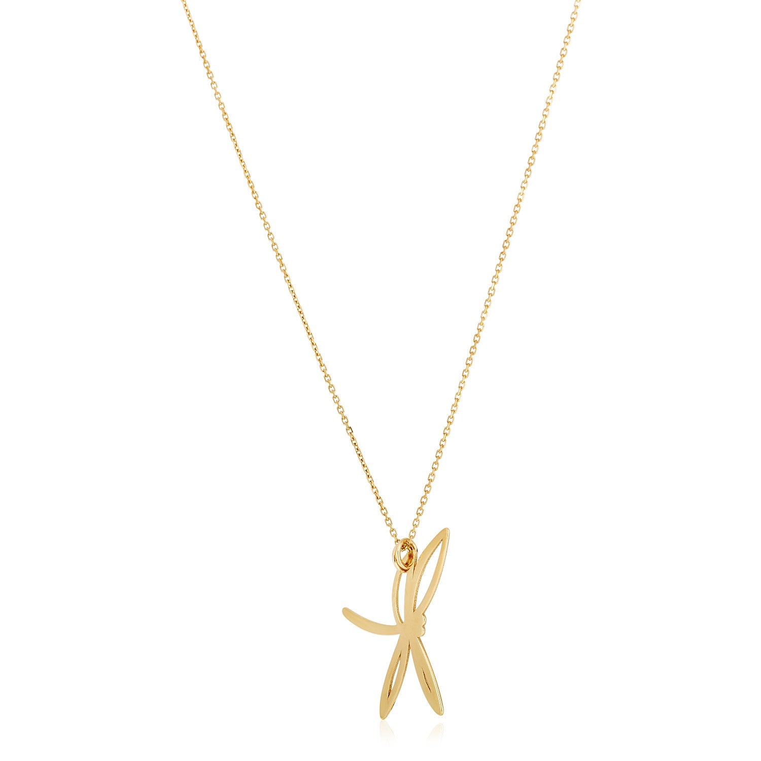 14k Yellow Gold High Polish Dragonfly Necklace-Teresa&#39;s Fashionista LLC