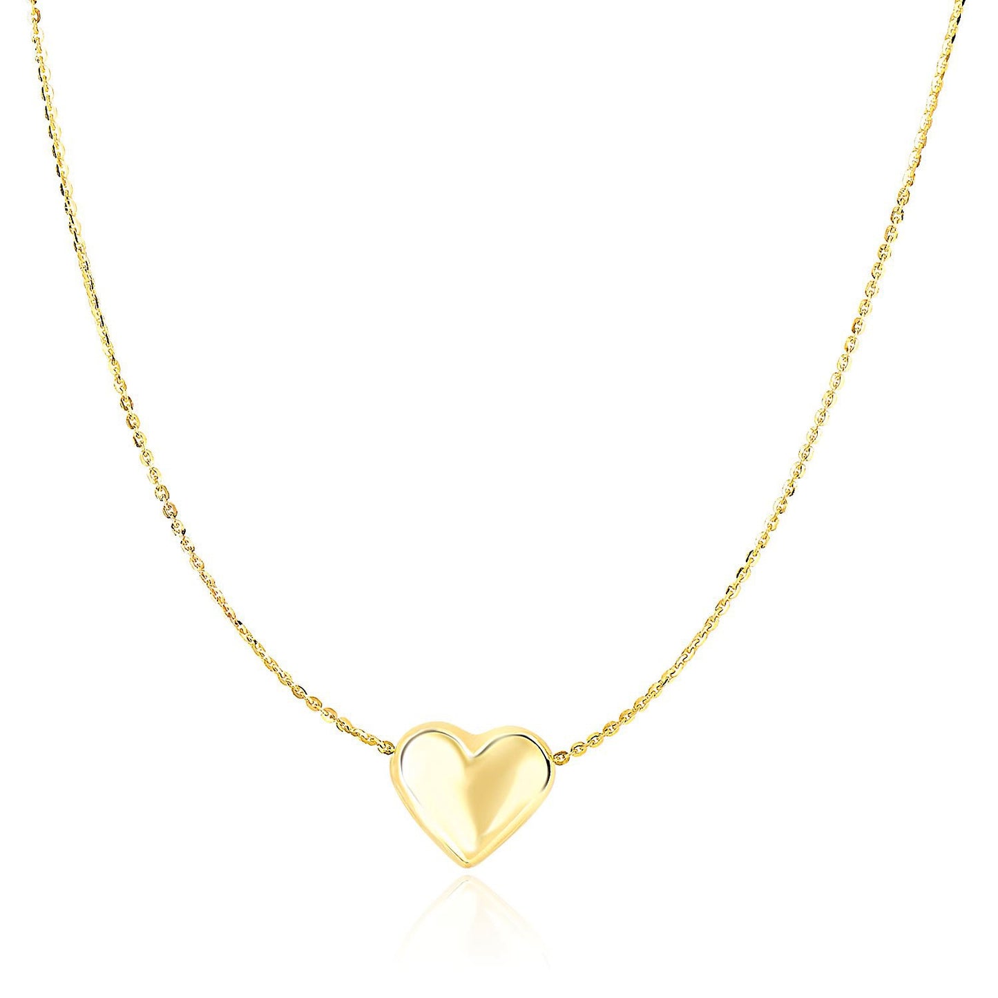 14k Yellow Gold Chain Necklace with Sliding Puffed Heart Charm-Teresa&#39;s Fashionista LLC