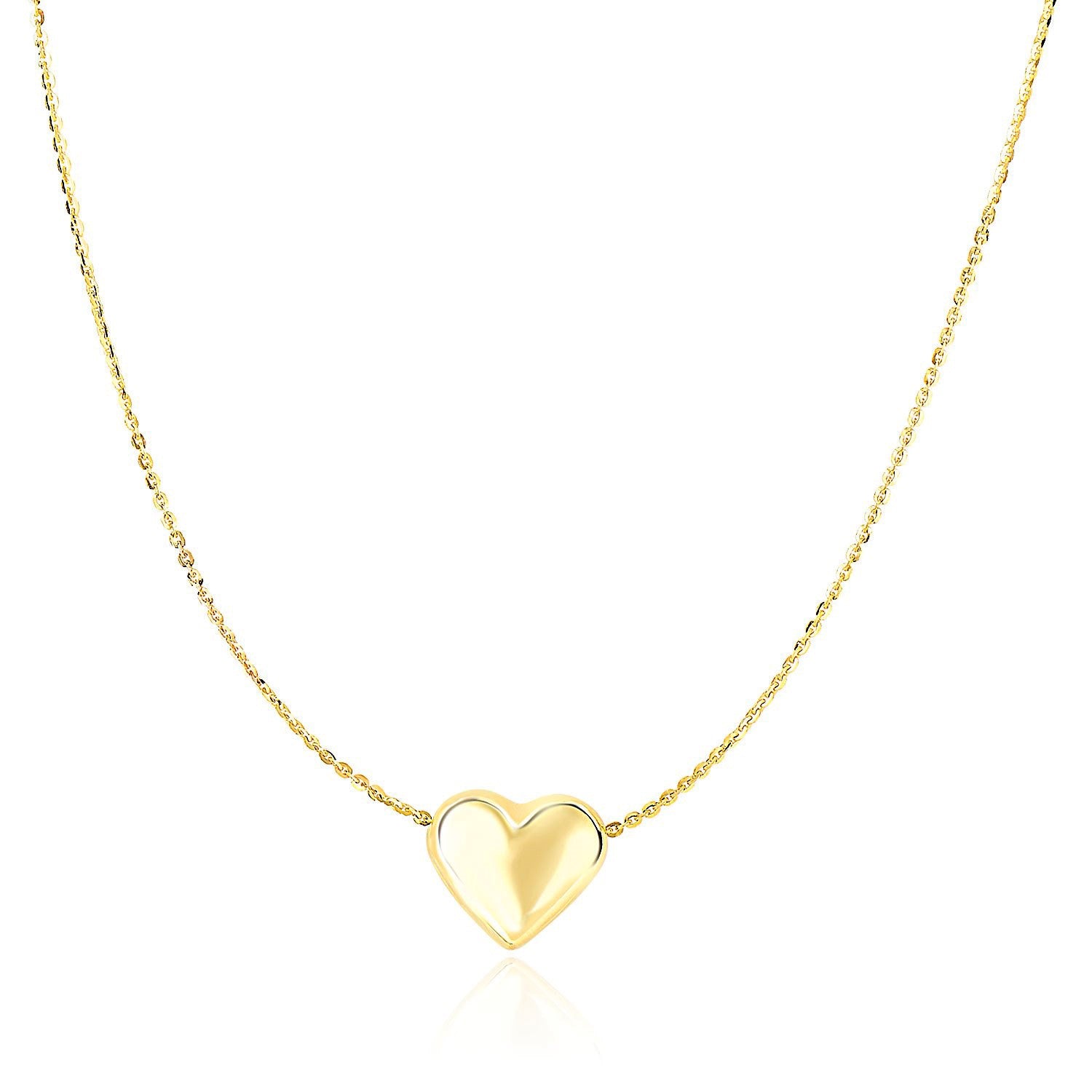 14k Yellow Gold Chain Necklace with Sliding Puffed Heart Charm-Teresa&#39;s Fashionista LLC