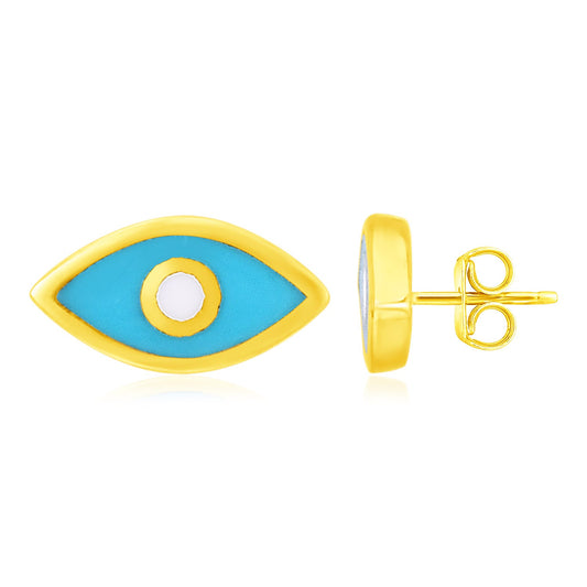 14K Yellow Gold Blue Evil Eye Earrings with Enamel-Teresa&#39;s Fashionista LLC