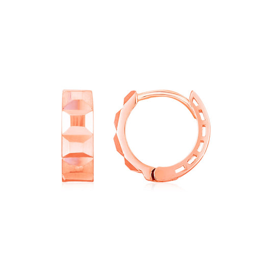 14K Rose Gold Square Motif Faceted Huggie Earrings-Teresa&#39;s Fashionista LLC