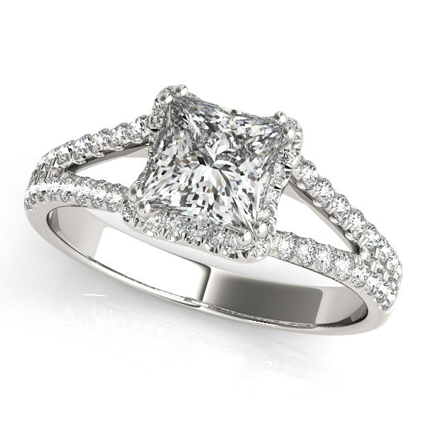 14k White Gold Princes Cut Halo Split Shank Diamond Engagement Ring (2 cttw)-Teresa&#39;s Fashionista LLC