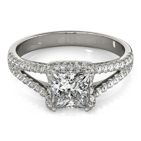 14k White Gold Princes Cut Halo Split Shank Diamond Engagement Ring (2 cttw)-Teresa&#39;s Fashionista LLC