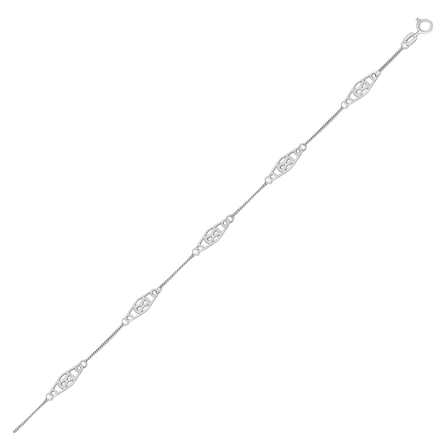 14k White Gold Anklet with Fancy Diamond Shape Filigree Stations-Teresa&#39;s Fashionista LLC