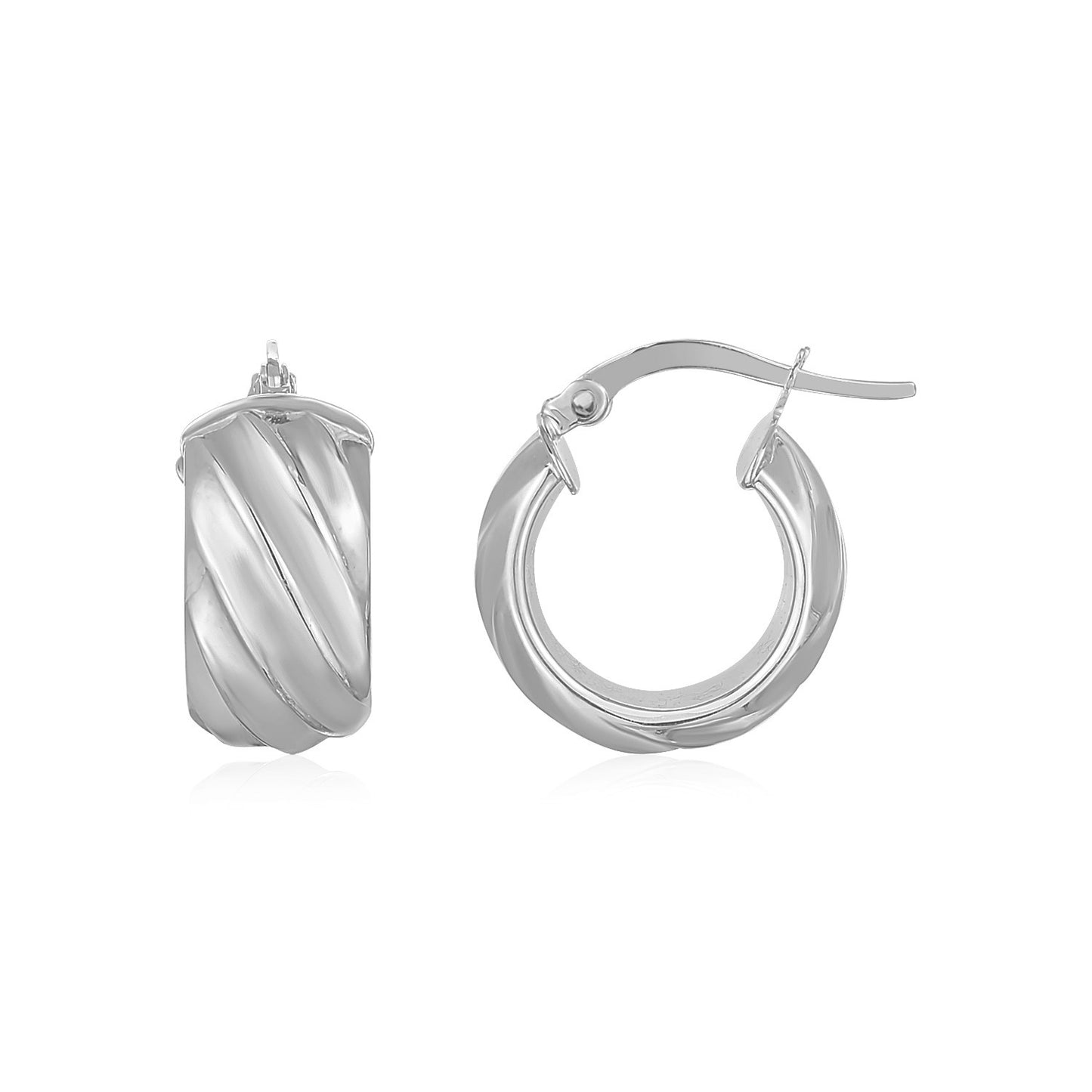 14K White Gold Ribbed Hoop Earrings Wide-Teresa&#39;s Fashionista LLC