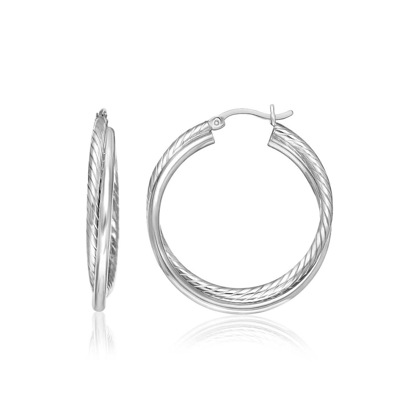 Sterling Silver Ridged Hoop Earrings with Textured Design-Teresa&#39;s Fashionista LLC