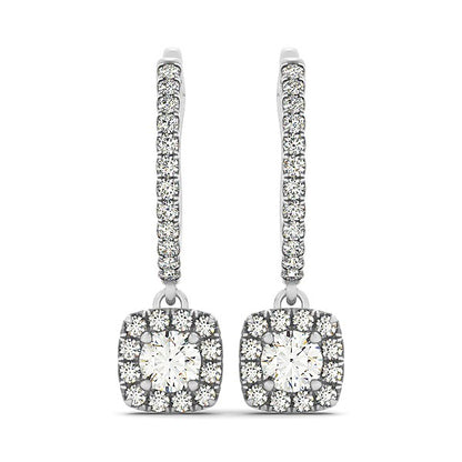 Cushion Shape Halo Style Diamond Drop Earrings in 14k White Gold (1/2 cttw)-Teresa&#39;s Fashionista LLC