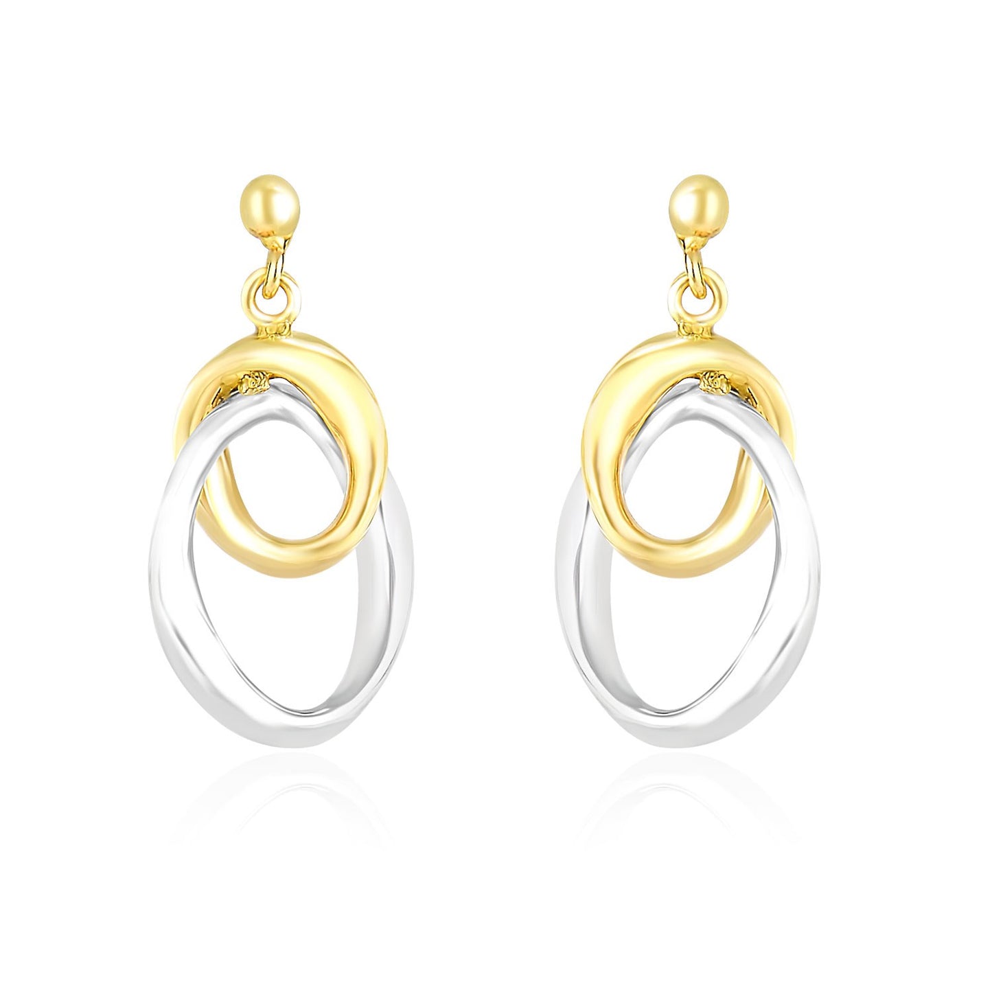 14k Two-Tone Gold Drop Earrings with Interlaced Oval Sections-Teresa&#39;s Fashionista LLC