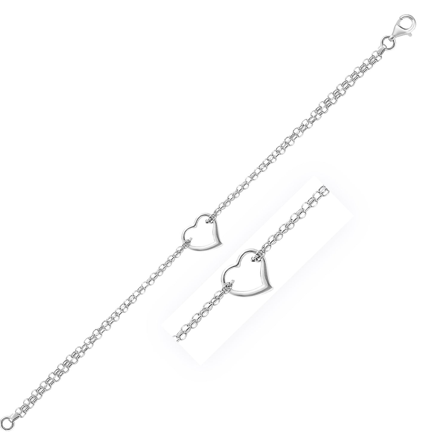 14k White Gold Cable Chain Anklet with Open Heart Station-Teresa&#39;s Fashionista LLC