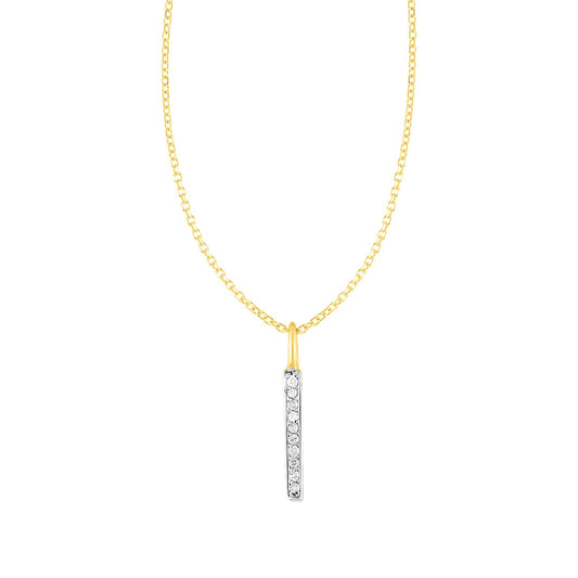 14k Yellow Gold Bar Pendant with Diamonds-Teresa&#39;s Fashionista LLC