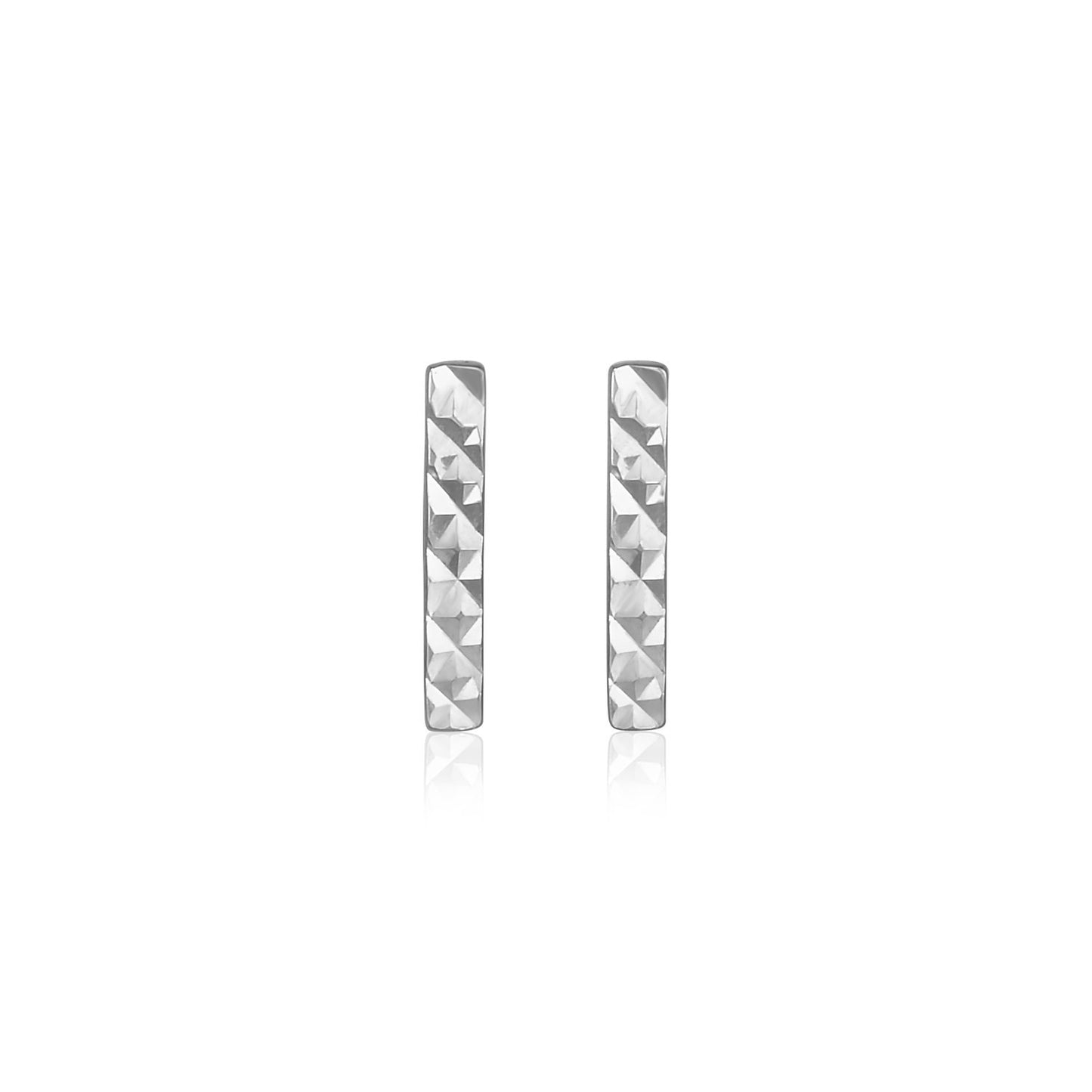 14k White Gold Textured Bar Earrings-Teresa&#39;s Fashionista LLC