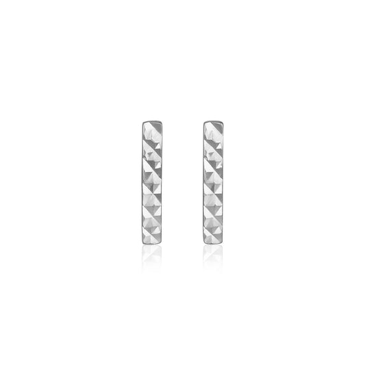 14k White Gold Textured Bar Earrings-Teresa&#39;s Fashionista LLC