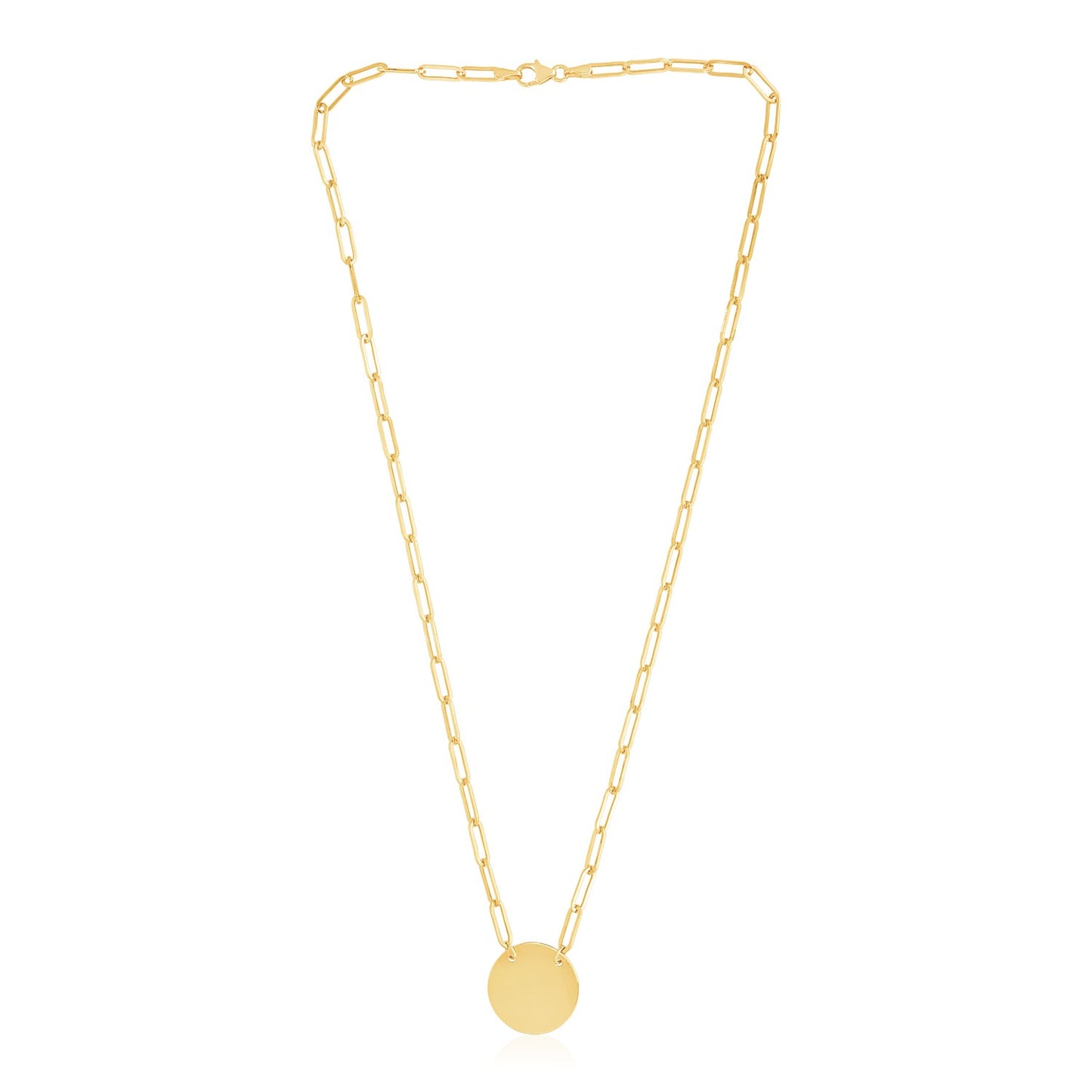 14k Yellow Gold High Polish Circle Disc Paperclip Link Necklace-Teresa&#39;s Fashionista LLC