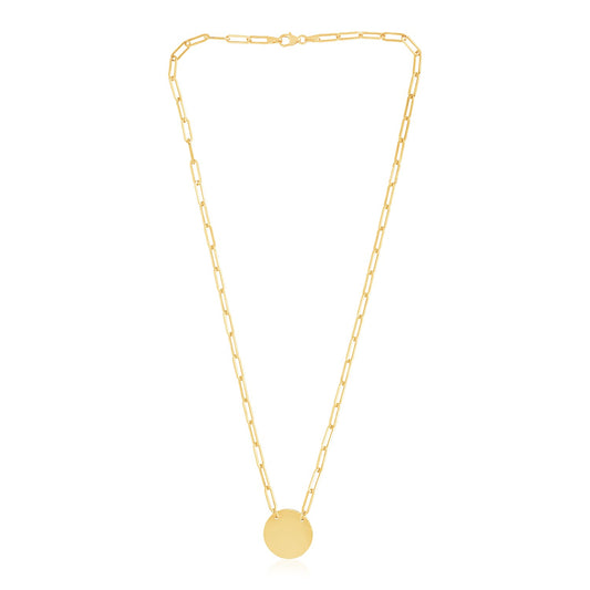 14k Yellow Gold High Polish Circle Disc Paperclip Link Necklace-Teresa&#39;s Fashionista LLC