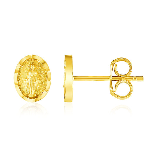 14k Yellow Gold Oval Religious Medallion Post Earrings-Teresa&#39;s Fashionista LLC