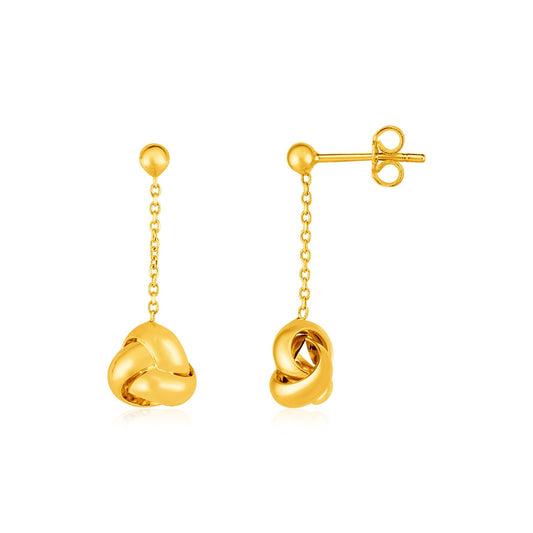 14k Yellow Gold Love Knot Drop Earrings-Teresa&#39;s Fashionista LLC