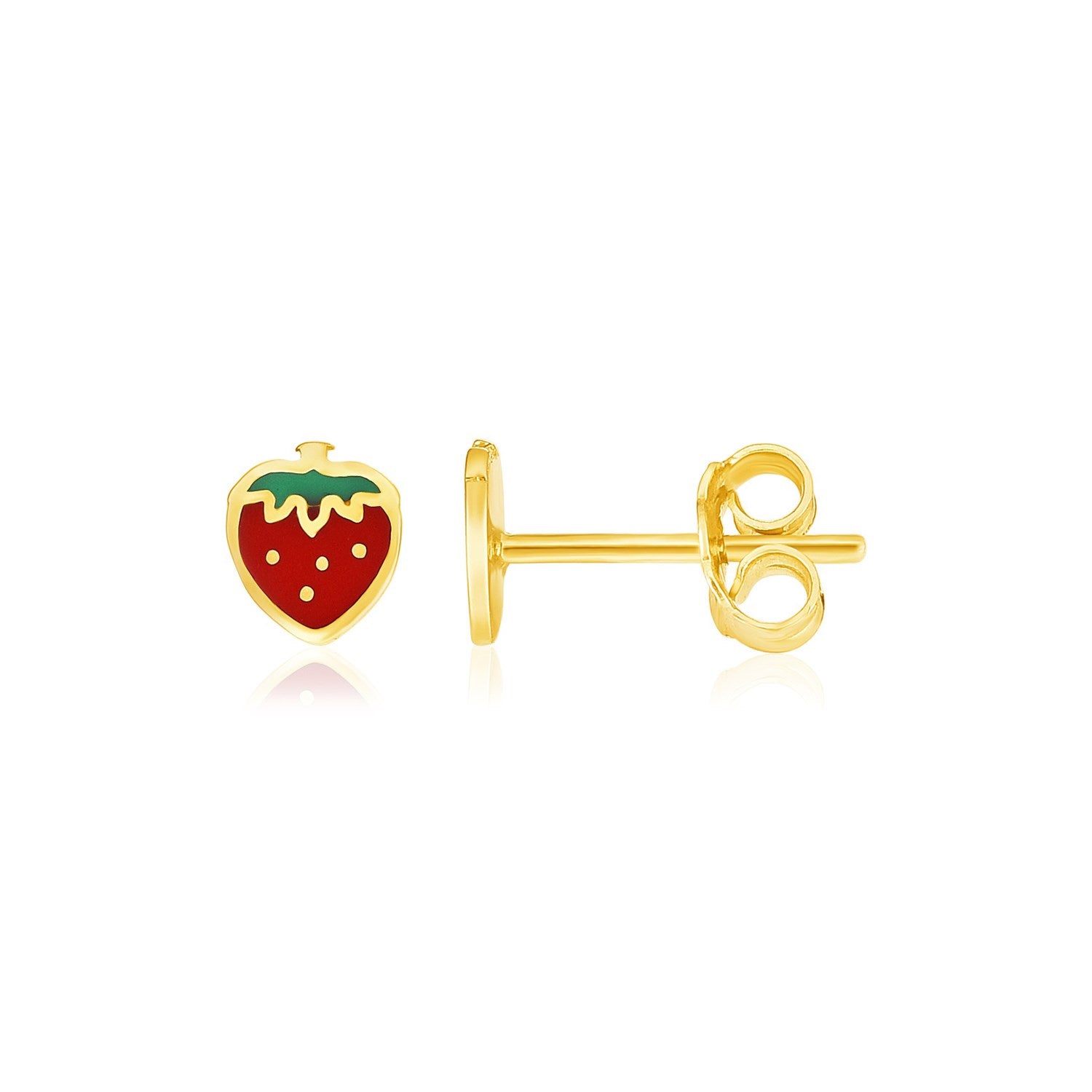 14k Yellow Gold Enameled Strawberry Childrens Earrings-Teresa&#39;s Fashionista LLC