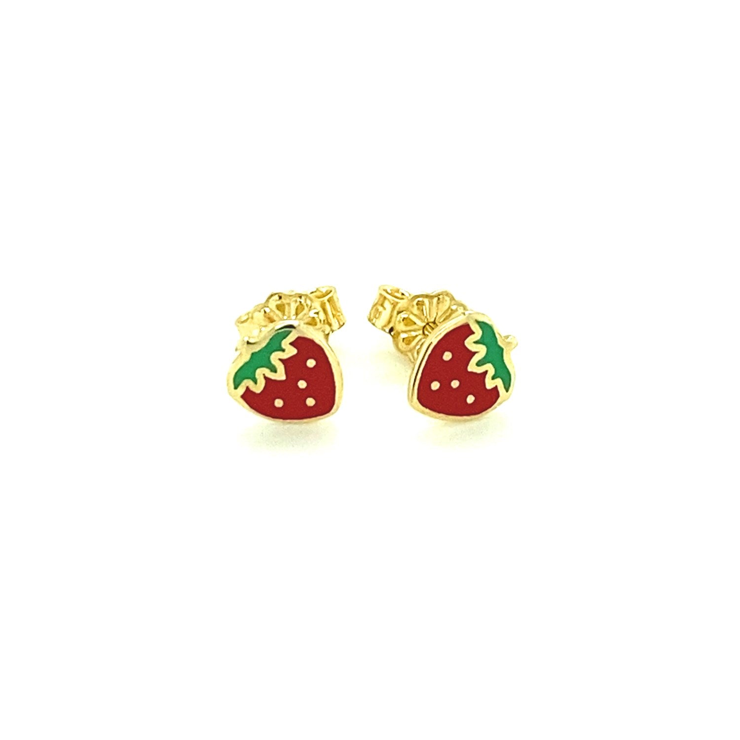 14k Yellow Gold Enameled Strawberry Childrens Earrings-Teresa&#39;s Fashionista LLC