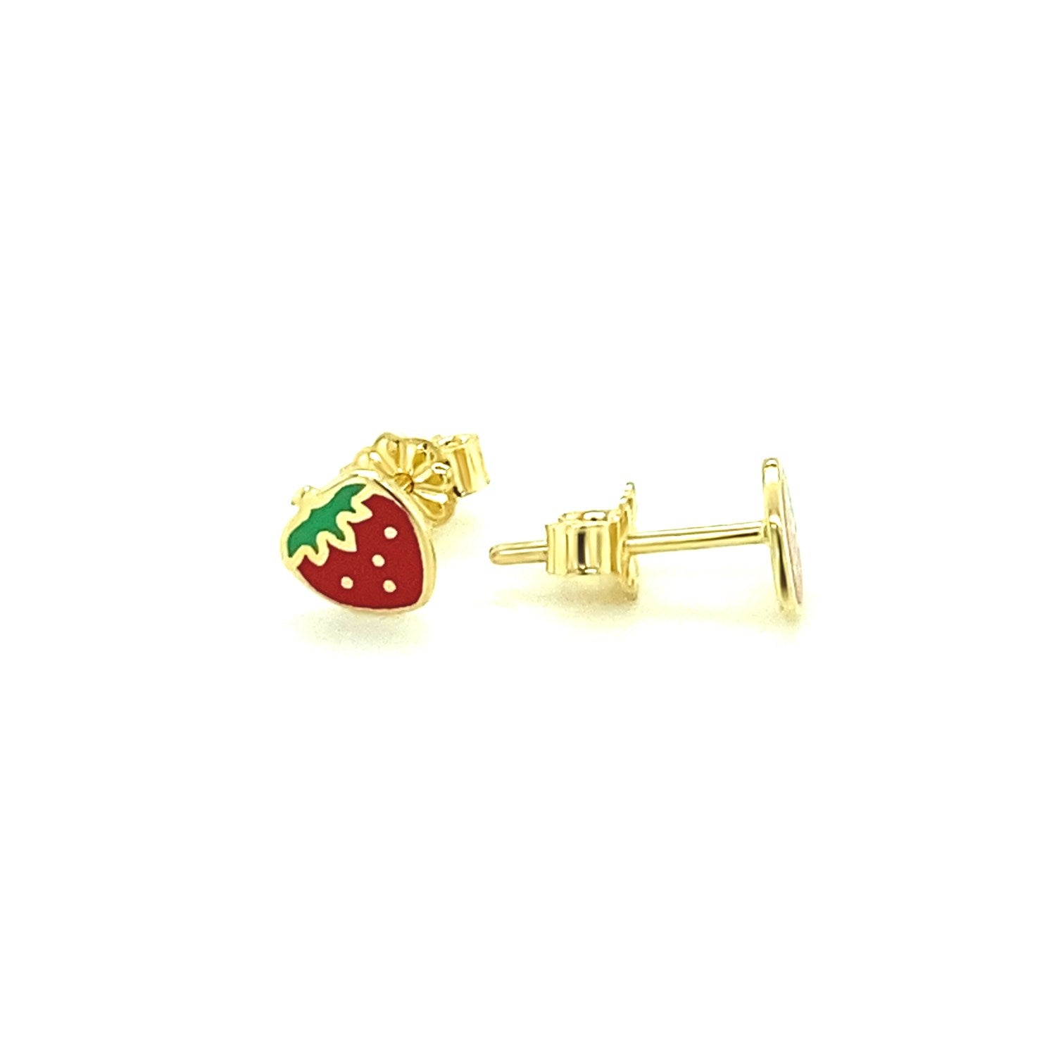 14k Yellow Gold Enameled Strawberry Childrens Earrings-Teresa&#39;s Fashionista LLC