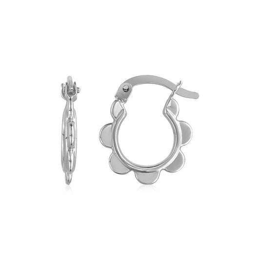 14k White Gold Scalloped Hoop Earrings-Teresa&#39;s Fashionista LLC