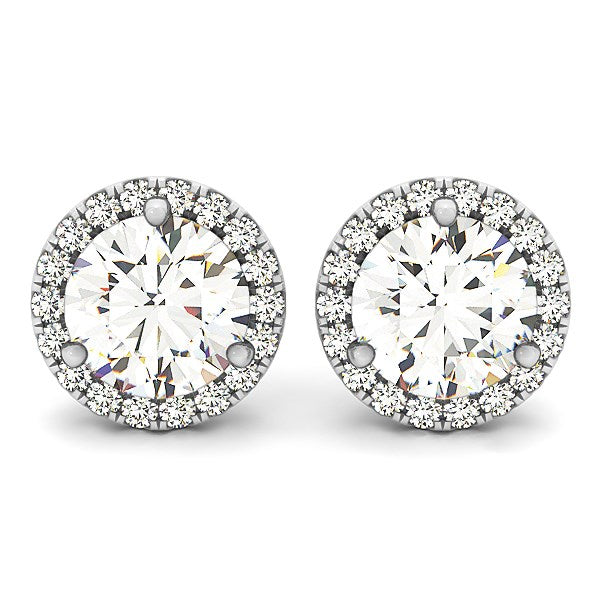 14k White Gold Round Prong Halo Style Earrings (1 cttw)-Teresa&#39;s Fashionista LLC