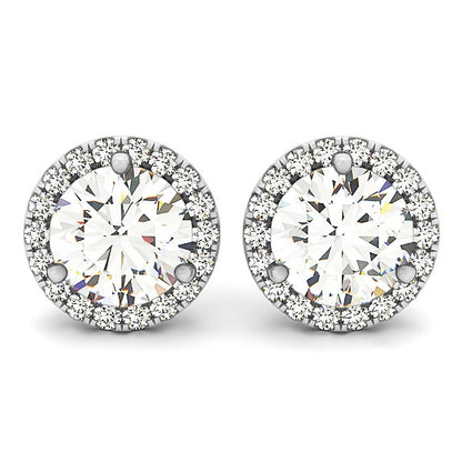 14k White Gold Round Prong Halo Style Earrings (1 cttw)-Teresa&#39;s Fashionista LLC