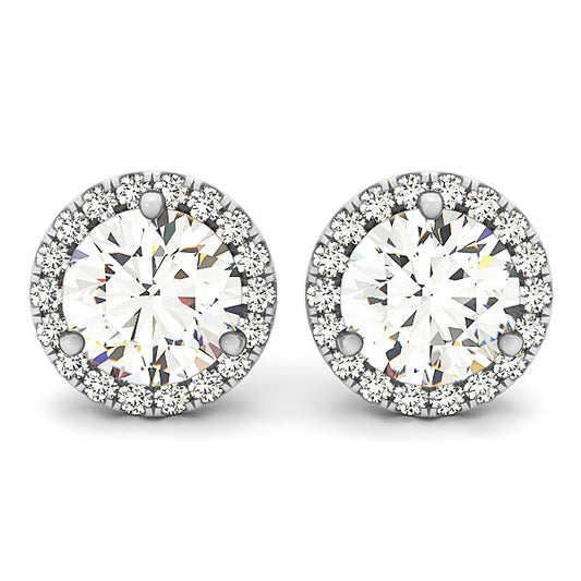 14k White Gold Round Prong Halo Style Earrings (1 cttw)-Teresa&#39;s Fashionista LLC